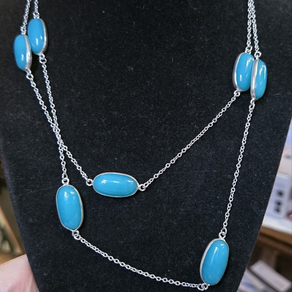 Chalcedony sterling station long station necklace 17"/34" - Picture 4 of 8